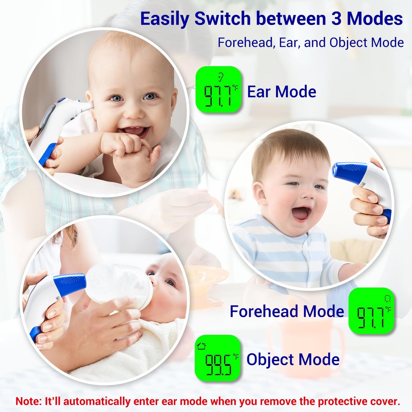 Dr.meter Ear Thermometer for Kids, Adults and Babies, 3-in-1 Ear Forehead and Touchless Infant Thermometer 20 Memory Recall Bi-Color LCD Display Fever Alarm Fast Results Easy to Use