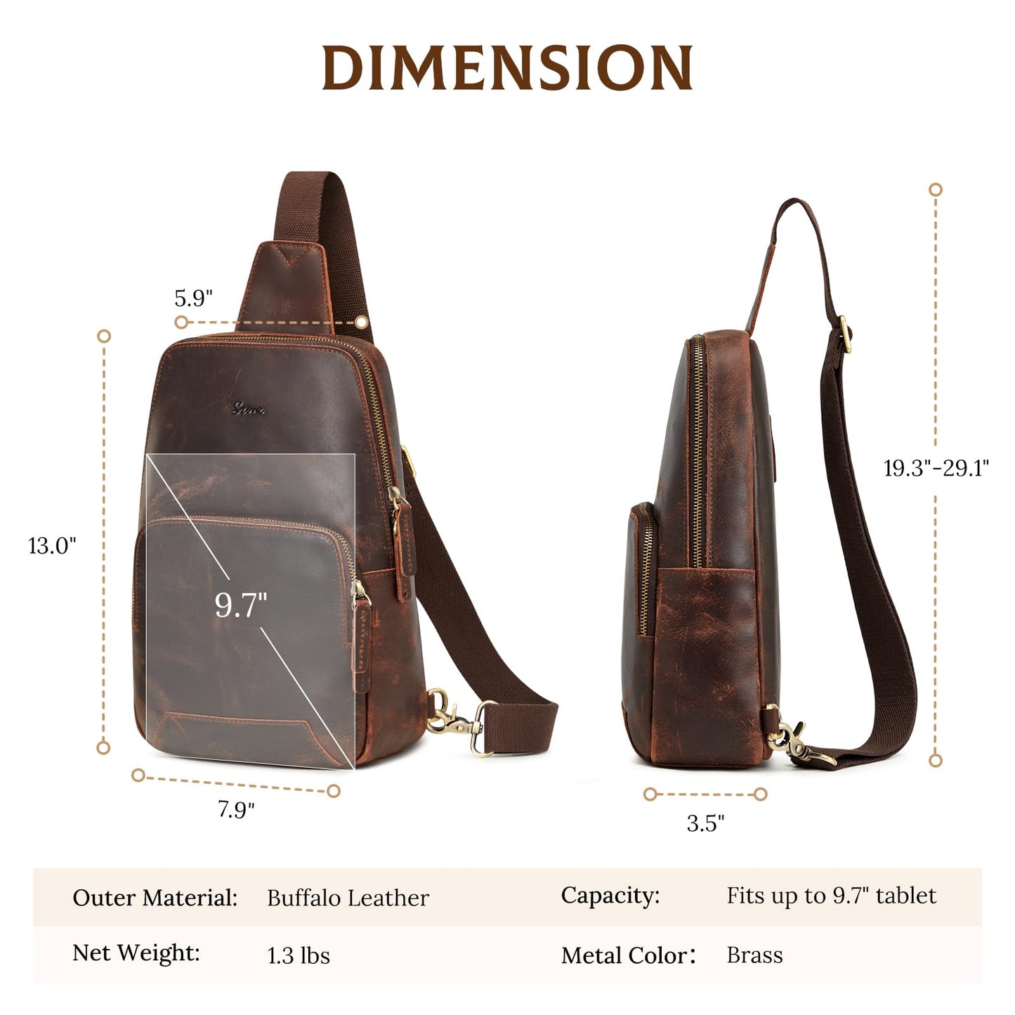 S-ZONE Sling Bag for Men Women RFID Blocking Genuine Leather Crossbody Shoulder Bag Backpack Hiking Daypack Travel