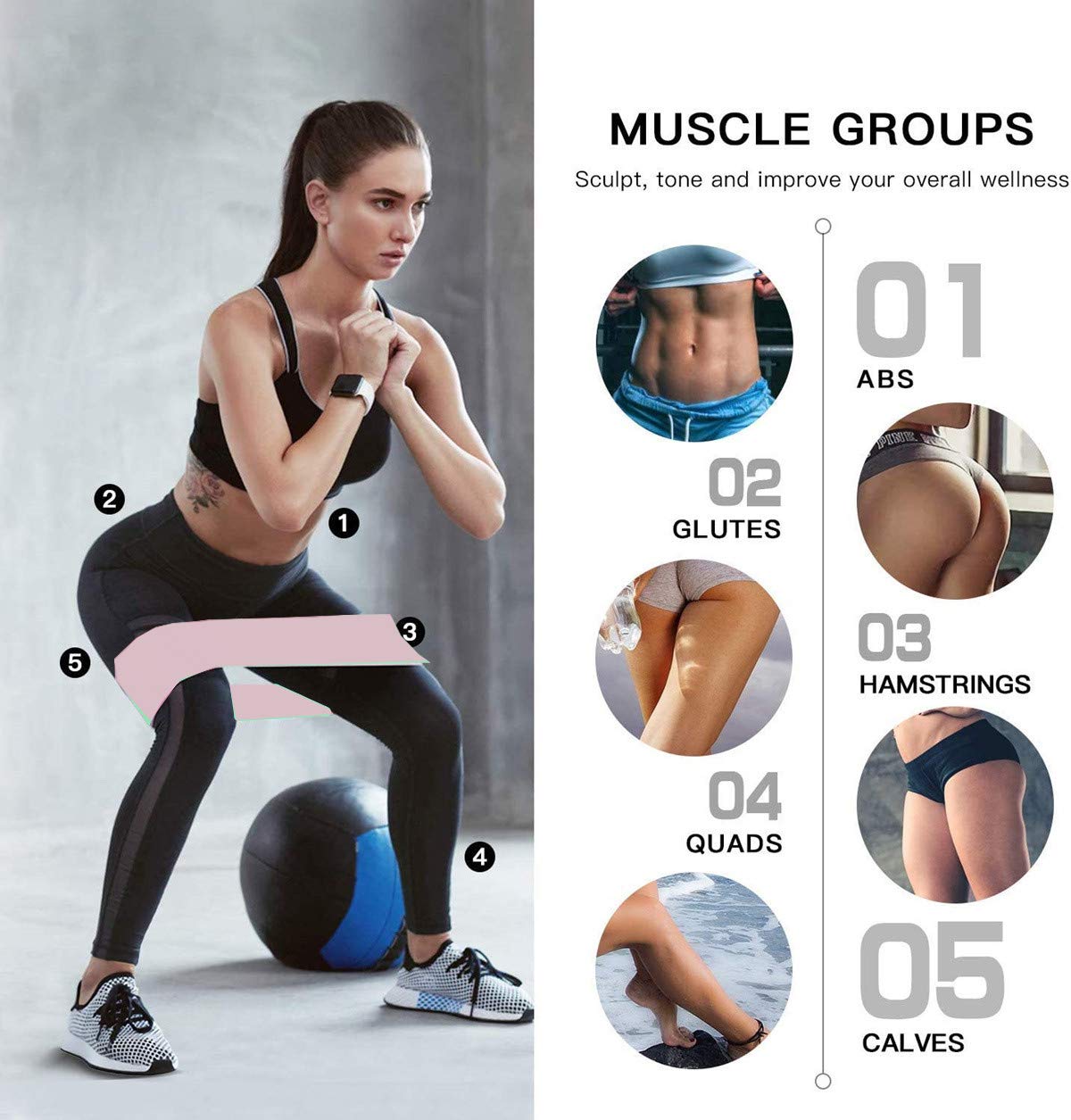 WSLENB 8 Pcs Resistance Bands Set Workout Bands for Leg and Butt, Fabric Non Slip Training Exercise Band with 2 Legs Ankle Straps Door Anchor for Men Women Home Fitness Gym Yoga Squat Glute