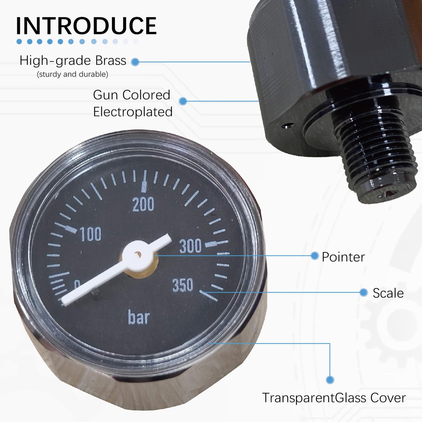 1/8" BSP 350Bar Paintball Gauge 28mm Pressure Gauge Regulator Parts for Paintball Airsoft Air Rifle PCP FX EDGUN Manometer