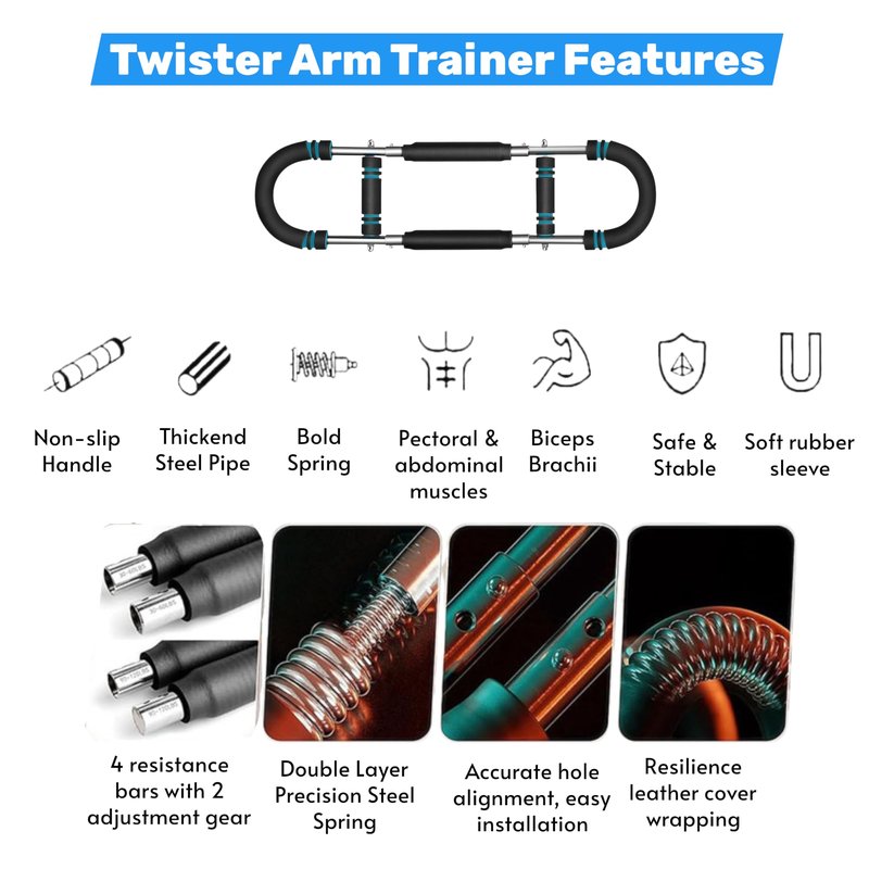 Adjustable Power Twister Arm Trainer 60–110 LB, Upper Body Strength Trainer for Chest & Forearms, Detachable Home Gym Exercise Equipment for Men & Women