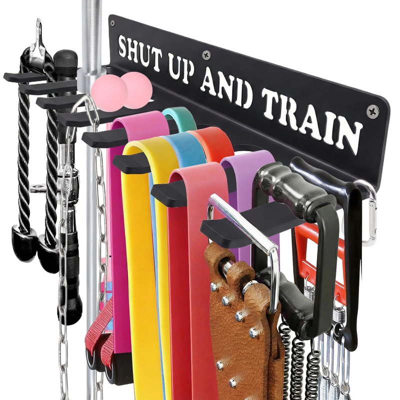 WIPHANY Home Gym Accessories Organization Storage Rack Equipment For Home 8 Hook Wall Hanger Display Gear Barbells Resistance Bands Jump Ropes Lifting Belt Hanger Accessories Hardware Included