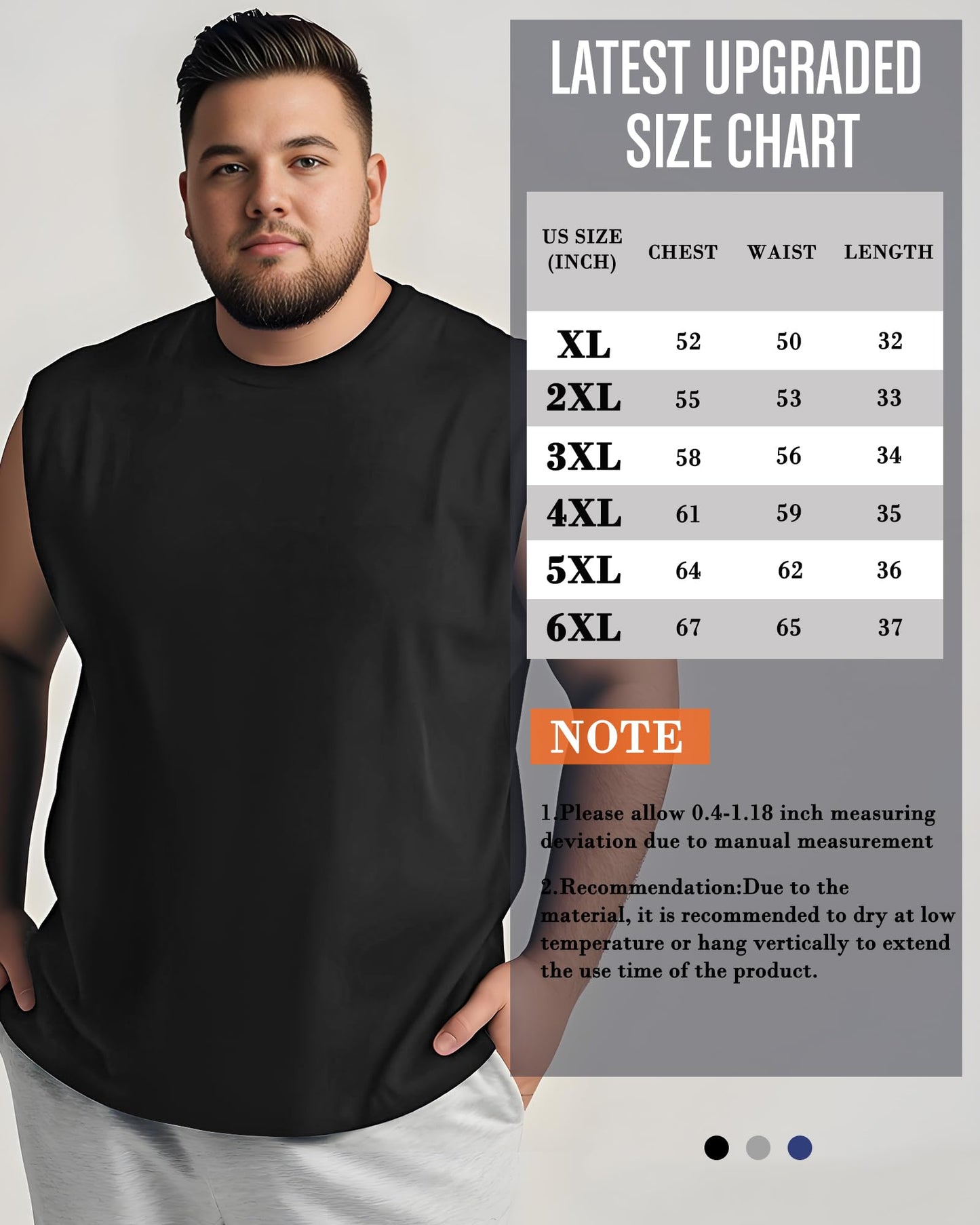 Taiyin 3 Pack Men's Big and Tall Tank Tops Quick Dry Muscle Workout Sleeveless T Shirts Summer Gym Active Undershirts(Black, Gray, Navy Blue,3X-Large Big Tall)