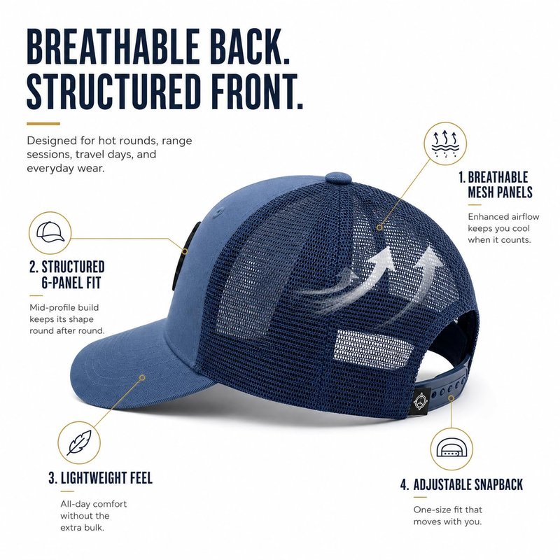 Premium Golf I Gym I Boat I Hiking I Tennis I Bike Hat – TourDry Sweat System, Odor-Resistant Sweatband, Moisture-Wicking Liner, Structured 6-Panel Design, One Size Fits All- Dark Blue