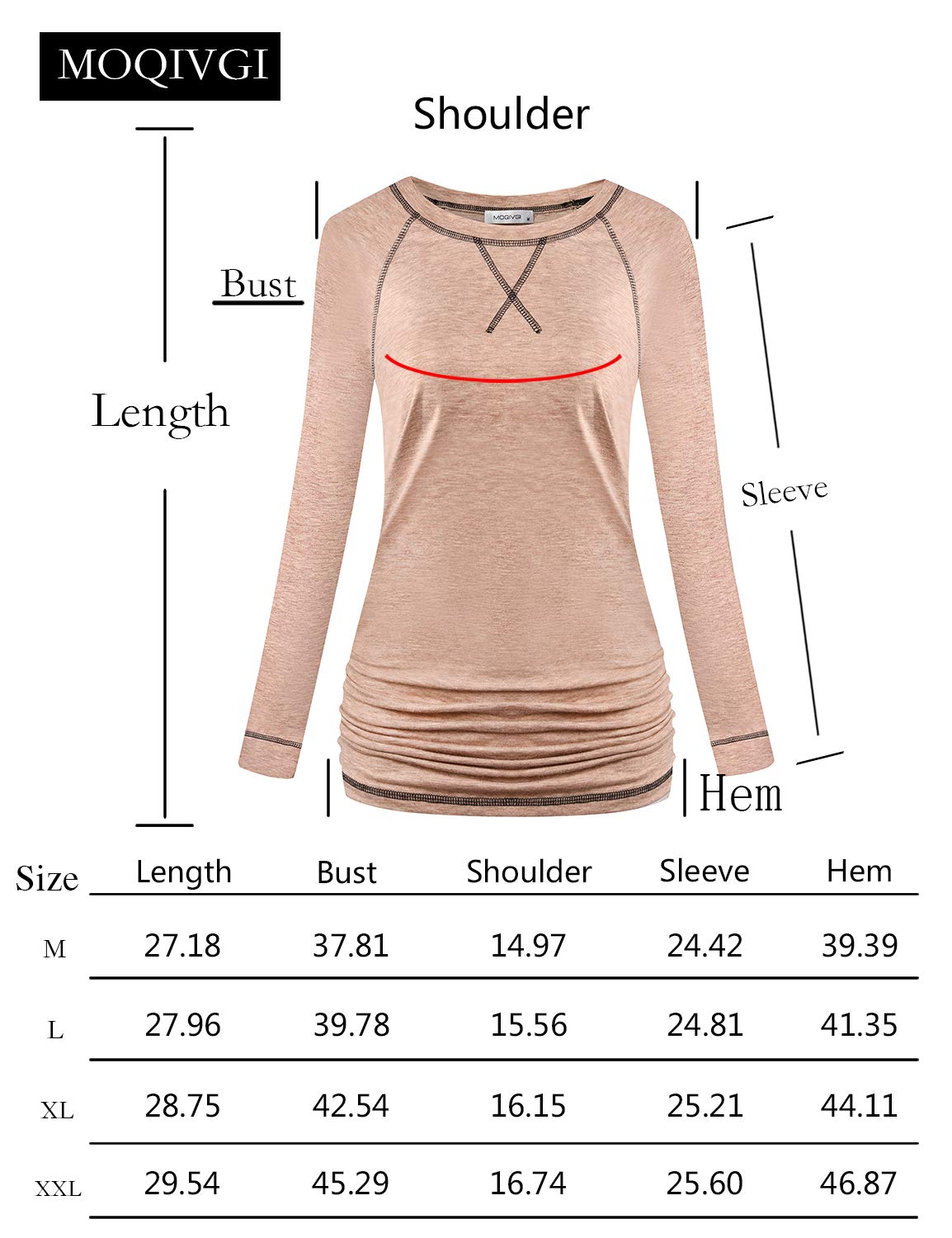 MOQIVGI Ruched Tops for Women Long Sleeve Raglan Workout Shirts Fashion 2024 Crew Neck Moisture Wicking Soft Comfort Fall Winter Exercise Fitness Apparel Black X-Lagre