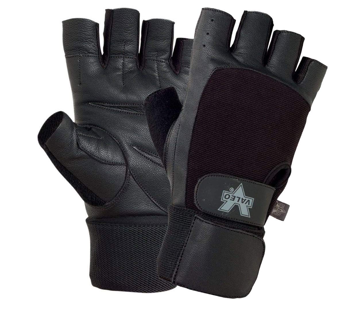 Valeo Industrial V335-WS Pro-Material Handling/Competition Fingerless Lifting Gloves with Wrist Strap, VA5150, Pair, Black, XL