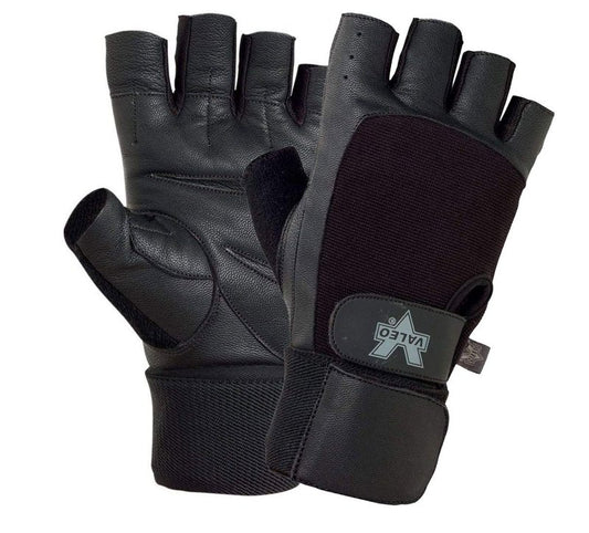 Valeo Industrial V335-WS Pro-Material Handling/Competition Fingerless Lifting Gloves with Wrist Strap, VA5150, Pair, Black, XL
