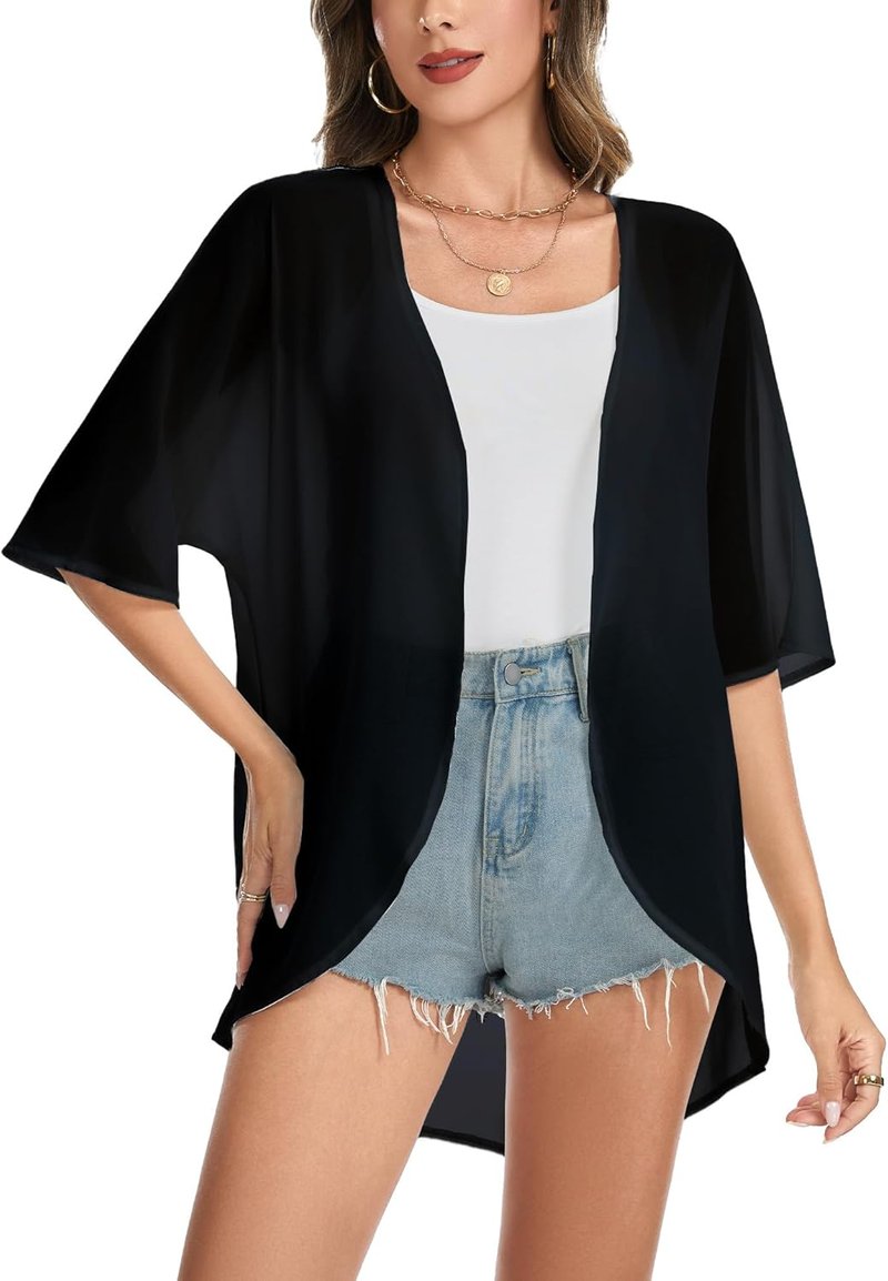Puff Sleeve Kimono Cardigan for Women - Casual Beach Cover-Up | Loose Fit Blouse Top