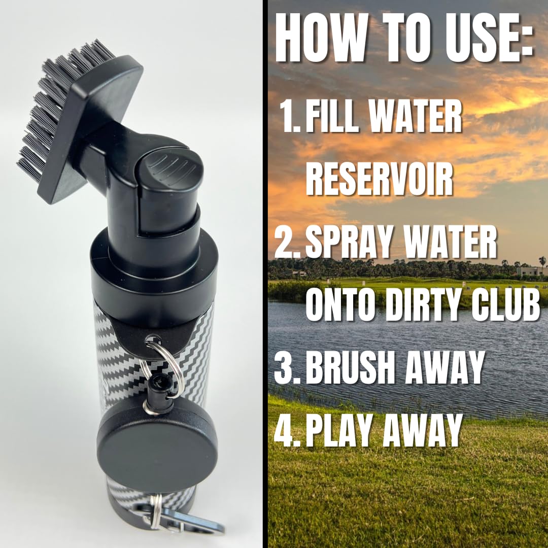 Pro Golf Club Brush Cleaner with 5oz Water - Golf Club Cleaner Brush with Water, Retractable Golf Club Brush, Golf Cleaner Brush, Golf Brush and Groove Cleaner, Golf Club Scrubber, Golf Water Brush