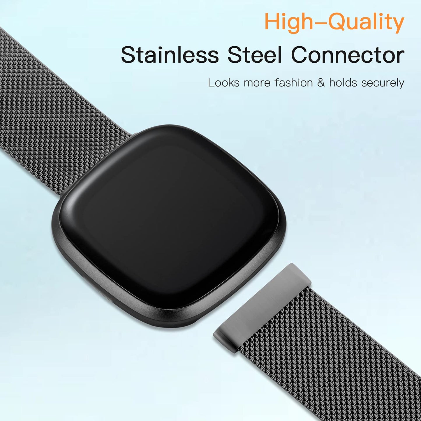 ZWGKKYGYH Compatible with Fitbit Sense Versa 4 Sense 2 and Versa 3 Bands for Men Women, Stainless Steel Breathable Mesh Metal Smartwatch Band Replacement Accessories Strap with Magnet Lock,Small Black