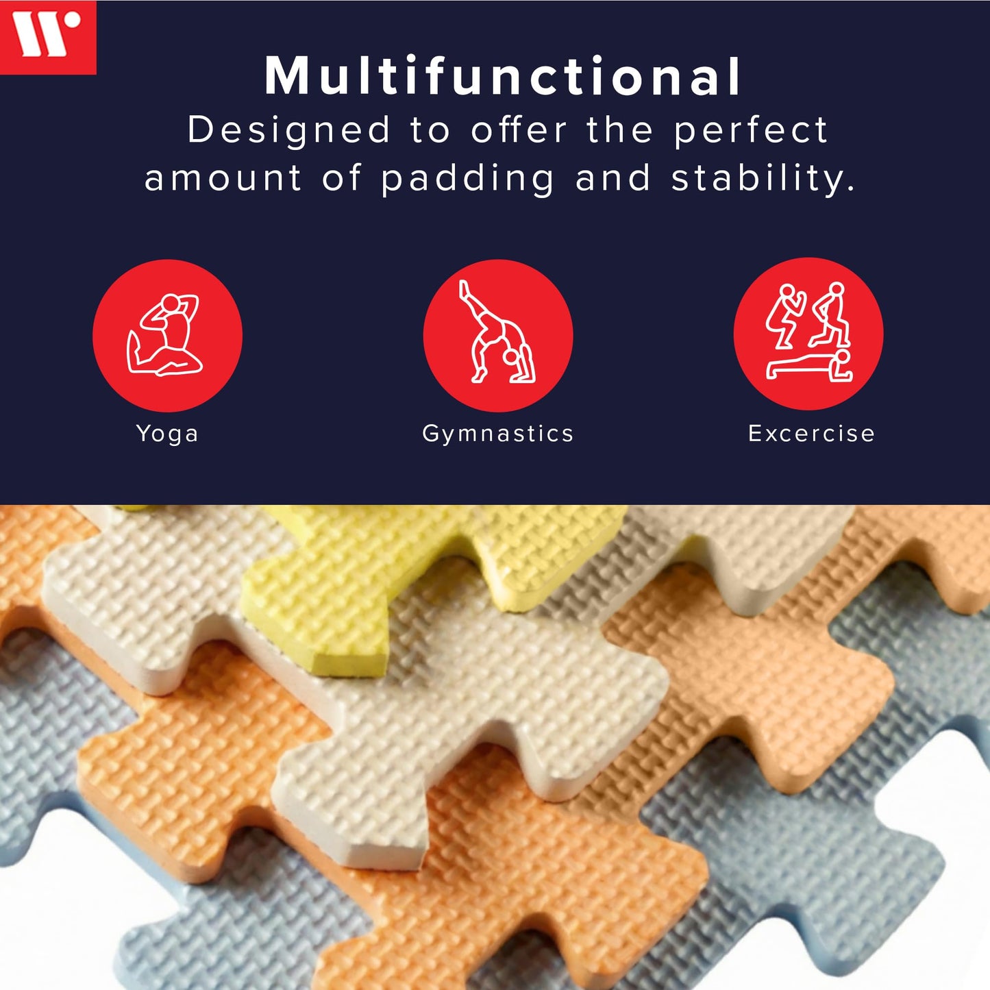 We Sell Mats 3/8" Thick Multipurpose EVA Foam Exercise Floor Mat, Interlocking Tiles, Anti-Fatigue for Home or Gym, 24 in x 24 in, 12 Tiles, Pastel