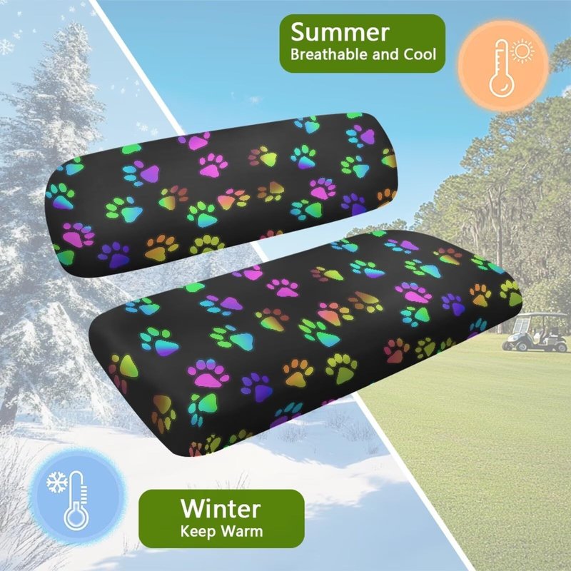 Rarucativ Dog Paw Print Universal EZGO TXT Golf Cart Seat Covers Travel Sports Golf Cart Accessories Comfortable Breathable for 2-Person Seats Club Car