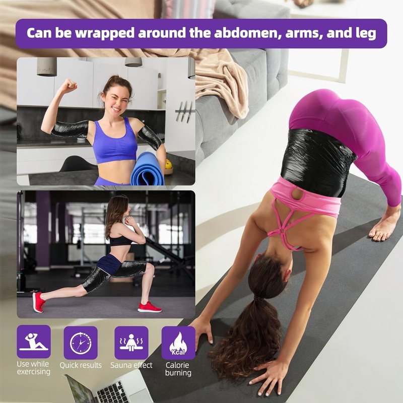 Black Osmotic Plastic Body Wrap - 60 Meters Workout Sweat Enhancer | 3 Rolls for Stomach Slimming