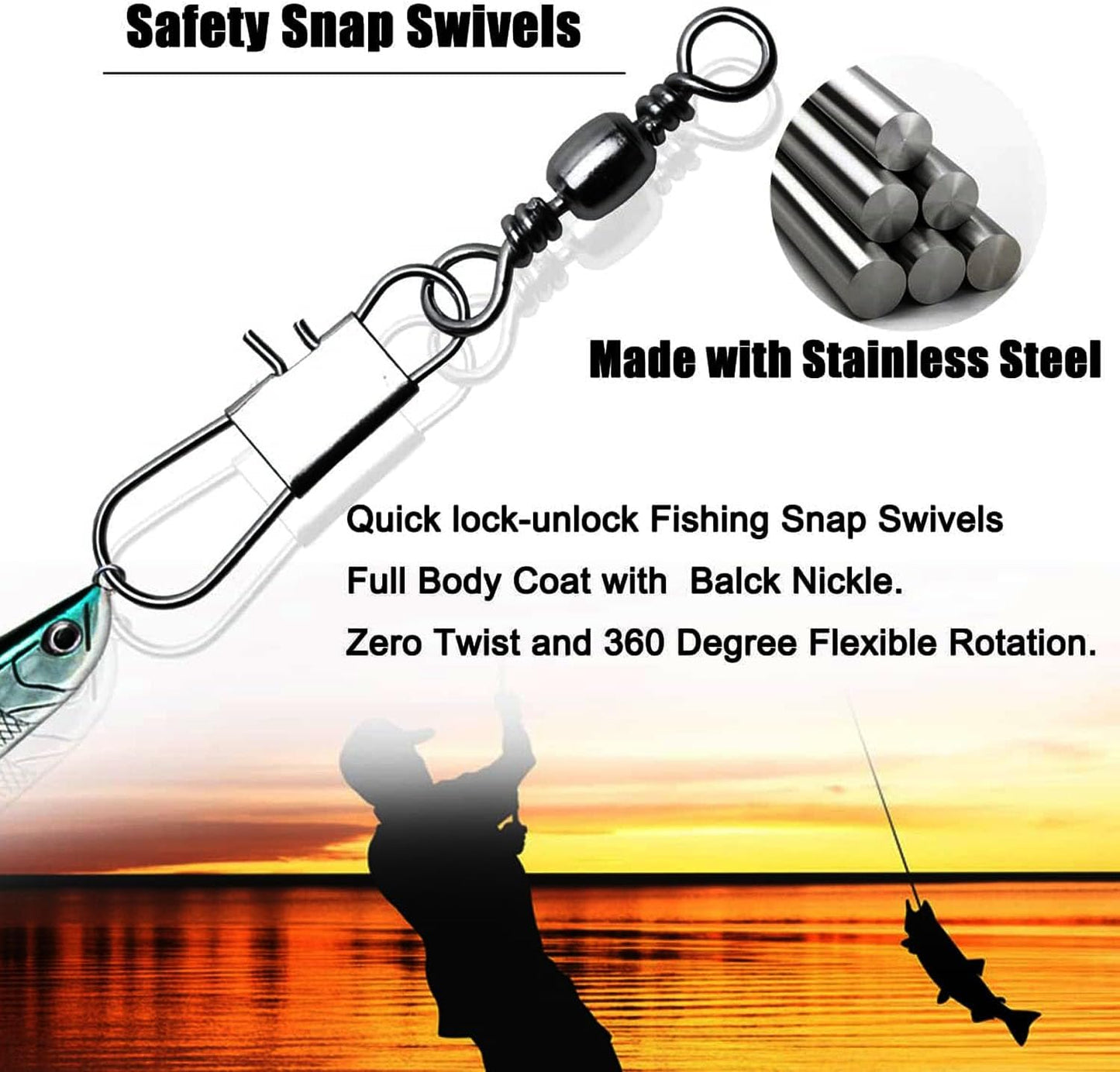 Fishing Barrel Swivel - High Strength Stainless Steel Snap Swivel for Saltwater & Freshwater | 50/230pcs, 26-137LB