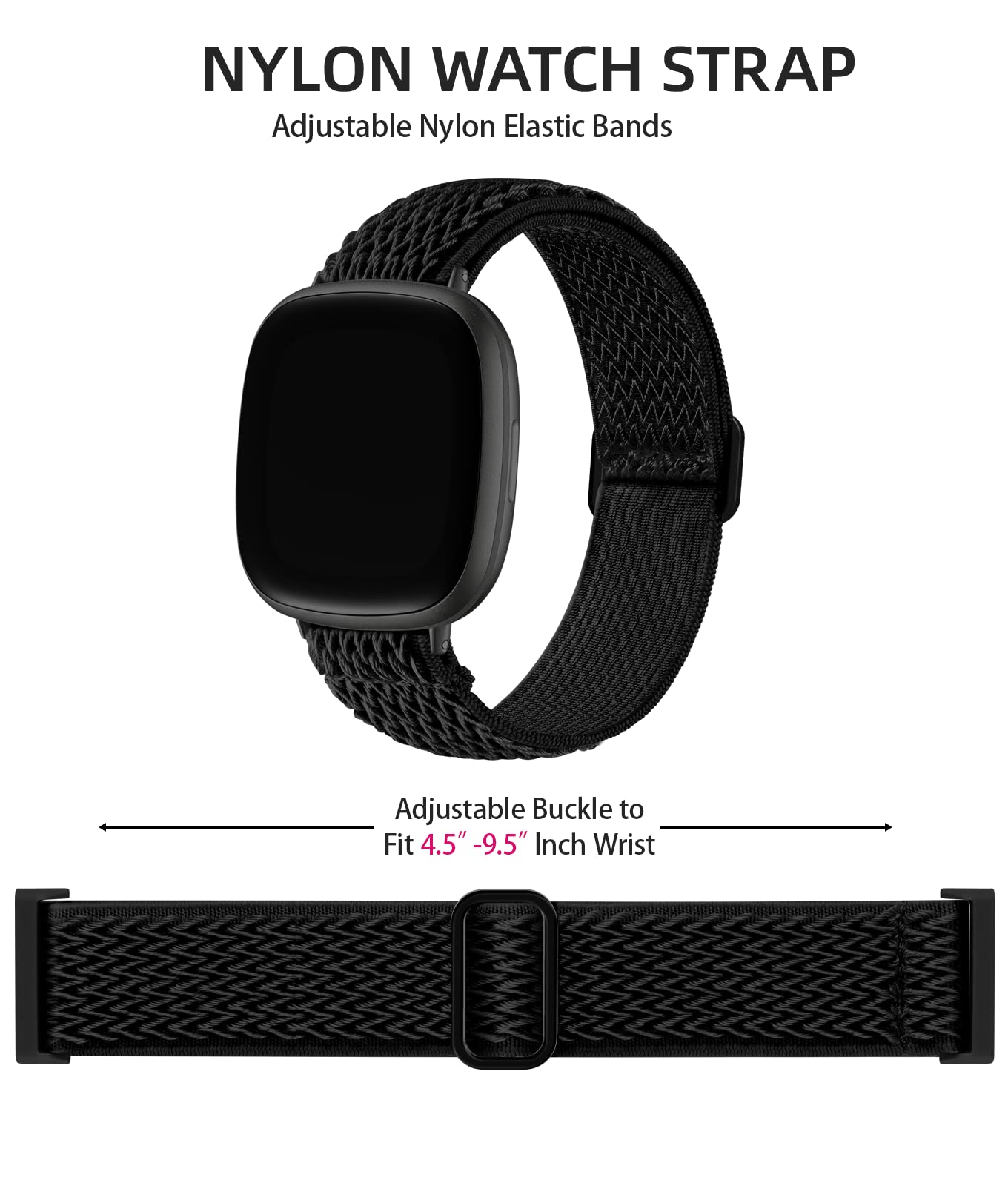 Adorve Compatible with Fitbit Versa 3/Fitbit Versa 4 /Fitbit Sense/Sense 2 Bands for Women Men, Adjustable Stretchy Solo Loop Elastic Nylon Sport Strap for SmartWatch Replacement