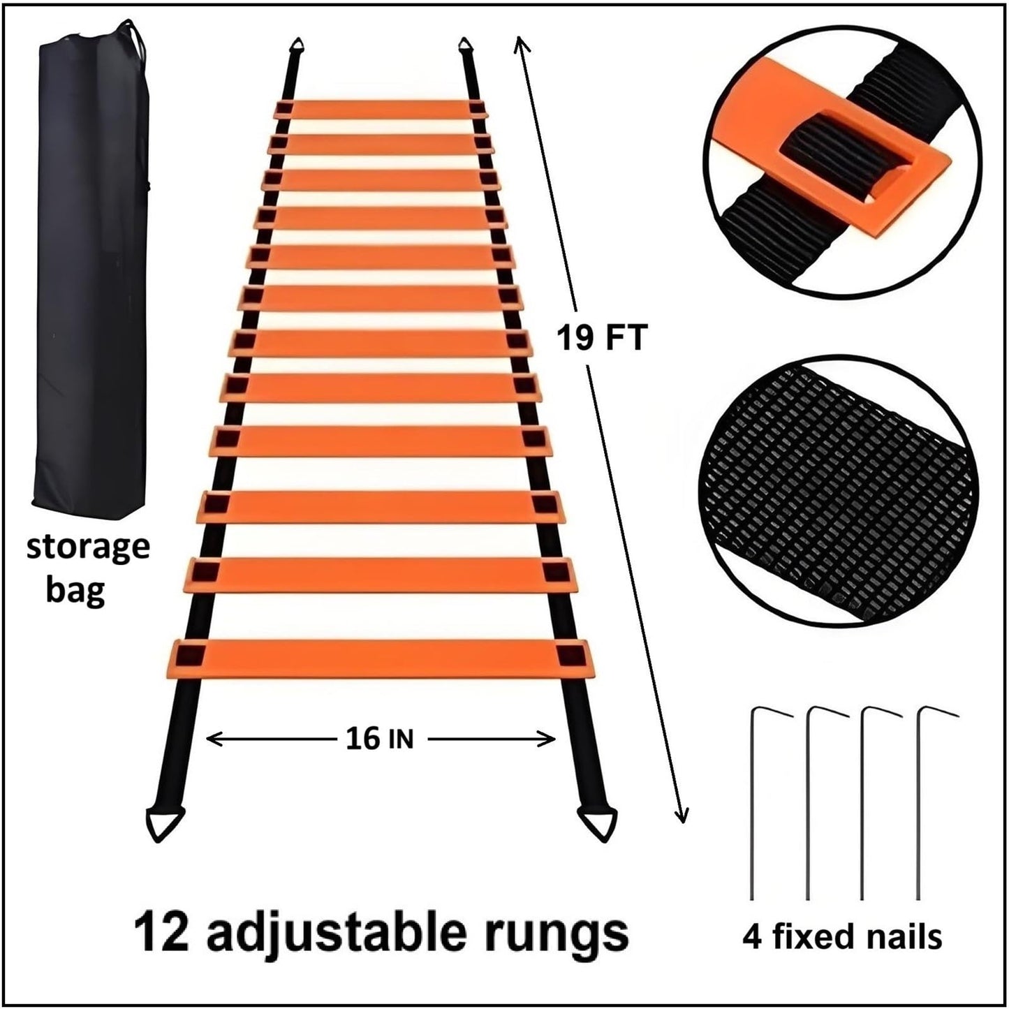 ANSLYQA 20 Pcs Agility Ladder Set,with 19FT Agility Ladder,Running Parachute,12 Soccer Cones for Basketball Football Soccer Boxing Sport Speed Training, (Orange)
