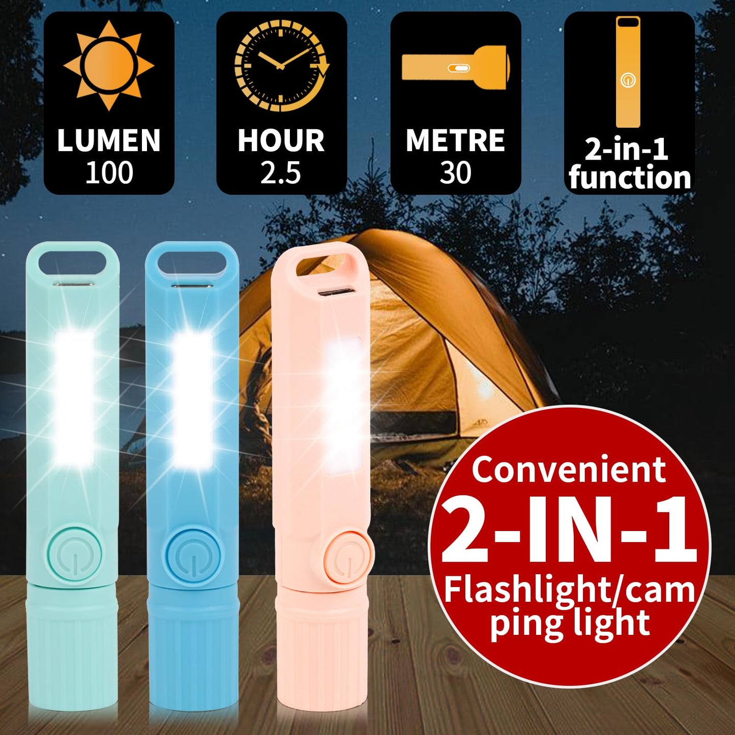 Hilngav 6 Pack Rechargeable Flashlights USB C Mini Small LED Flashlights, Camping Lantern Combo Flashlight, Ultralight Zoomable Flashlights, for Kids Gift, Camping, Hiking, Night Reading etc (6 Pack)