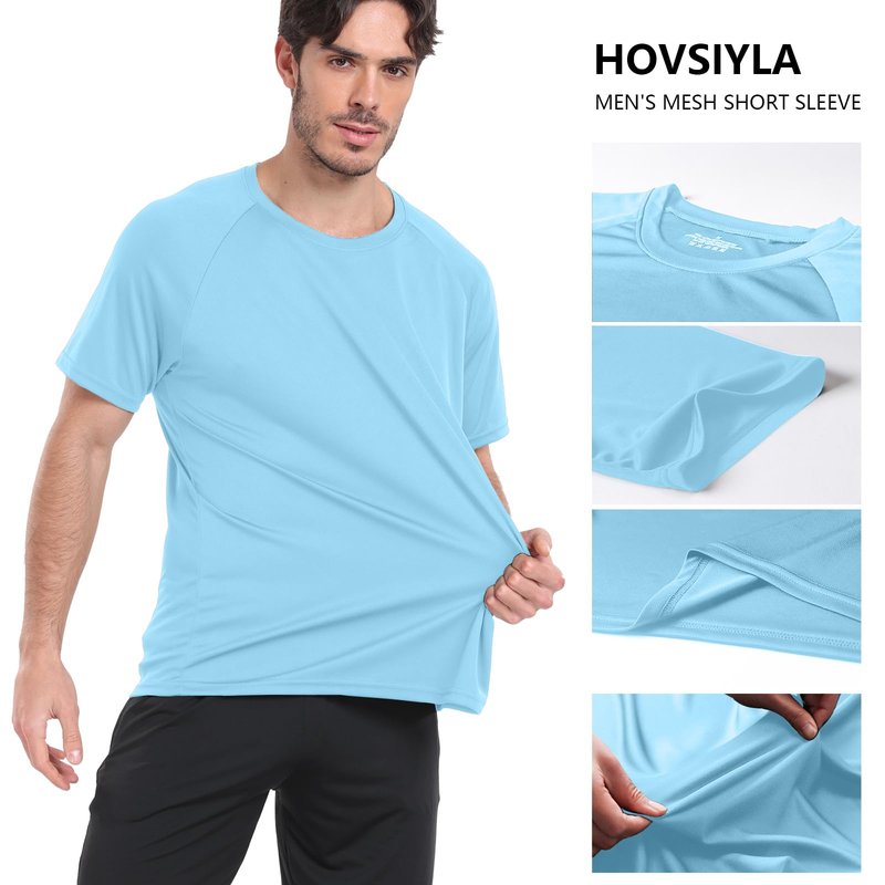 HovSiyla 5 Pack Running Shirts Men Sport Tops Dry Fit Gym Wicking Athletic T Shirts Breathable Cool Workout Shirts Black White Purple Almond Haze-Blue X-Large