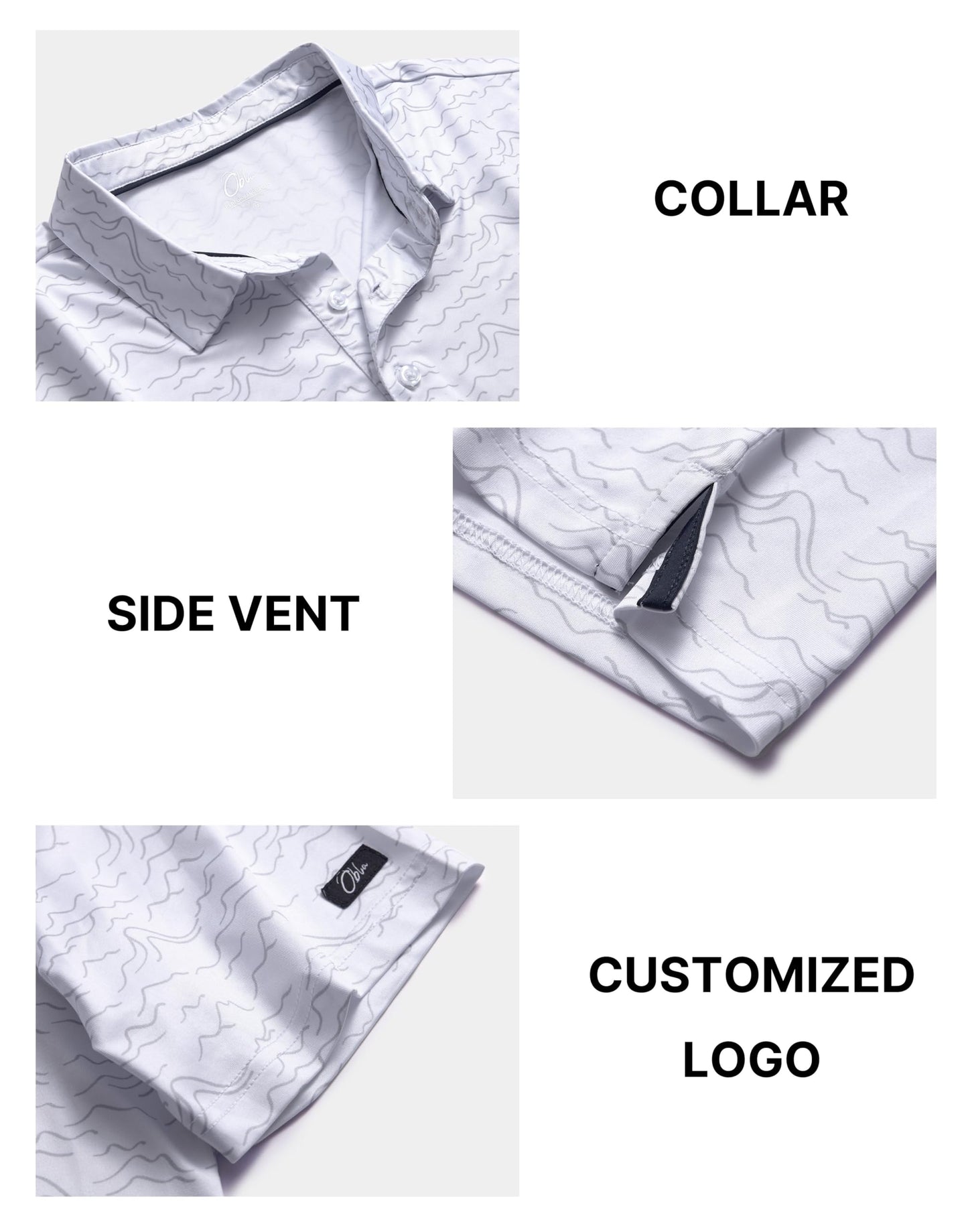 Obla Mens Golf Polo Shirts Short Sleeve Dry Fit Performance Moisture Wicking Casual Print Collared Golf Shirts for Men (White Peak_S)