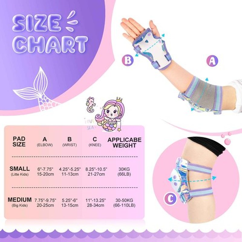NEMONE Mermaid Inline Skates (Purple L) with Protective Gear Set Knee Elbow Wrist Guards Pads for Kids Girls (Size M)