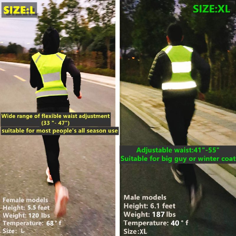 IDOU 2PACK Reflective Vest Safety Running Gear with Pocket, Ultralight &Adjustable Waist&360°High Visibility for Running,Jogging,Biking,Motorcycle,Walking,Women & Men/L