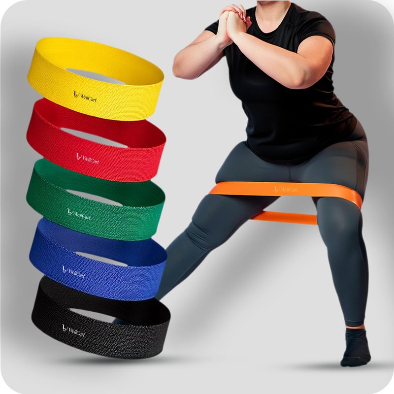 Wellcart Fabric Hip Bands Set of 5 – Non-Slip Resistance Bands (X-Light to X-Heavy) for Glutes, Legs, Booty Workouts & Lower-Body Strength Training