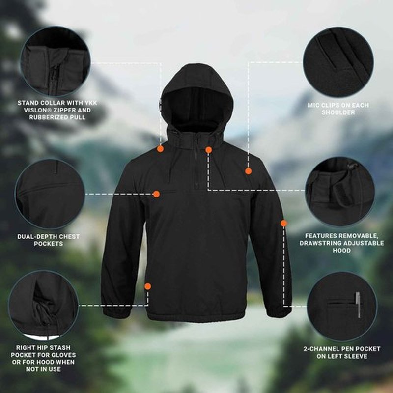 Propper Men's Tall Size Hooded Softshell Job Shirt, Black