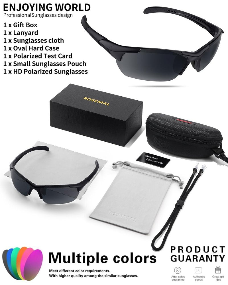 Rosemal Polarized Sunglasses for Men Women, Sport Sunglasses, UV400 Protection, Anti-Slip/Anti-Fog for Running, Cycling, Fishing