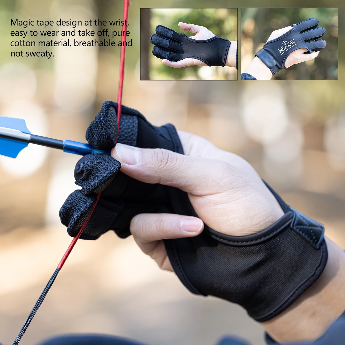 Prespollw Archery Glove Three-Finger Guard – Protective Shooting Glove for Men & Women, Ideal for Recurve & Compound Bow Hunting and Target Practice (Medium)