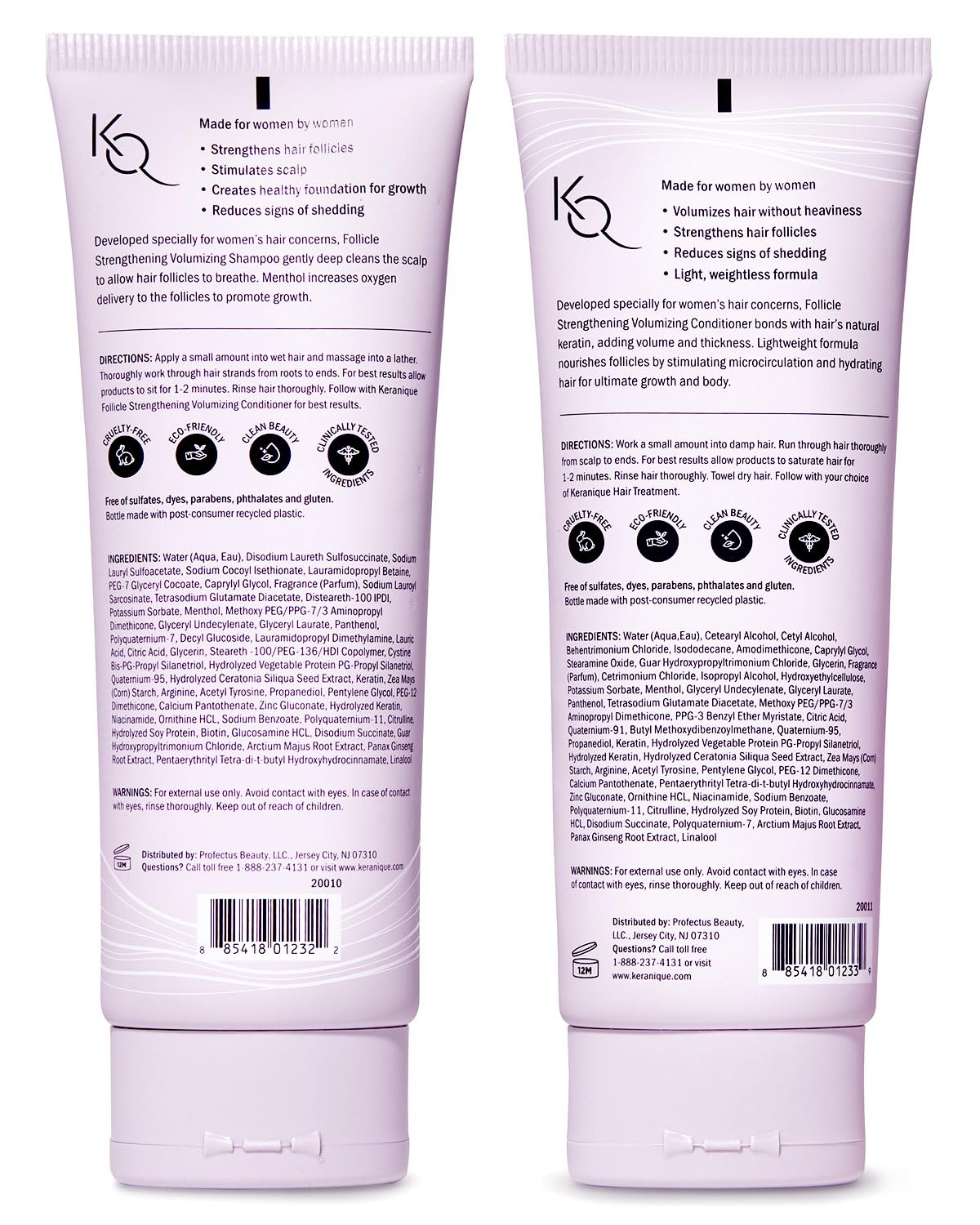 Keranique Volumizing Shampoo & Conditioner Set for Hair Repair, Growth & Thinning Hair Support – Keratin, Biotin, Menthol & Niacinamide, Lightweight Strengthening Formula - Keratin Amino Complex™
