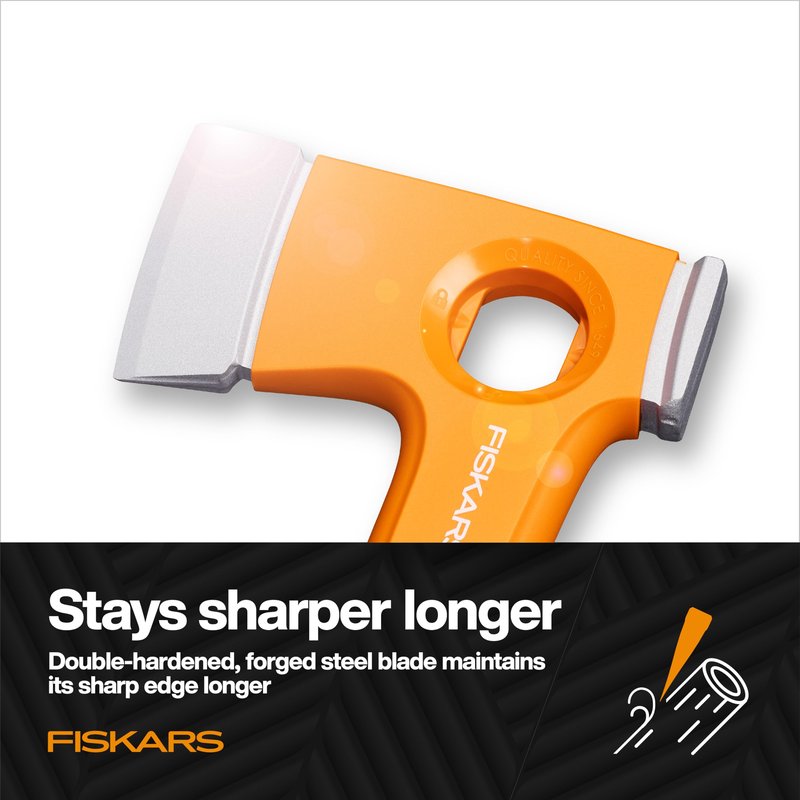 Fiskars X13 Ultralight Hiking Axe 13", Ultra-Sharp Forged Steel Blade for Efficient Chopping & Camping, 15% Lighter High-Visibility Orange FiberComp Handle Drives Tent Stakes, Sheath Included