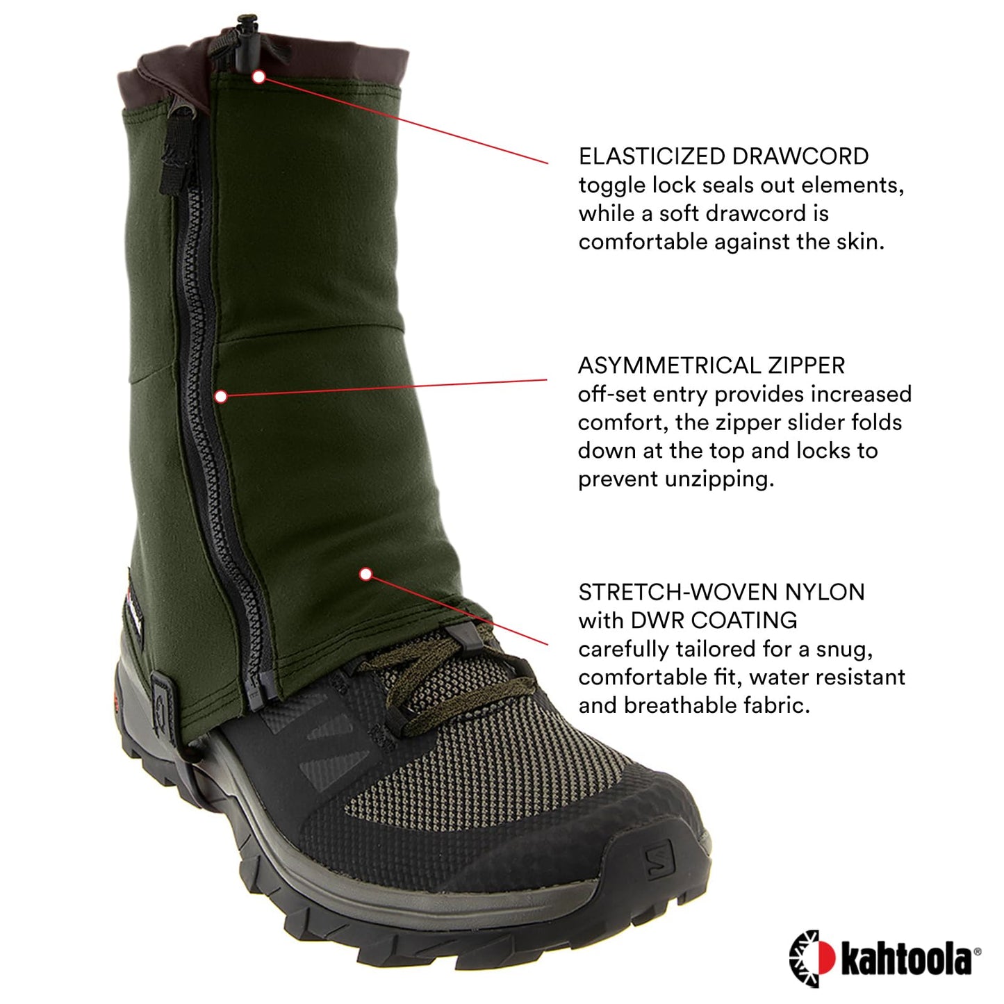 Kahtoola RENAgaiter Mid Gaiters for Hiking, Trail Running & Mud - Evergreen - X-Small