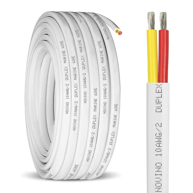 10 Gauge Marine Wire - Duplex Marine Grade 10/2 AWG Tinned Copper Electrical Cable | 30ft Red & Yellow for Boats, RVs, Trailers