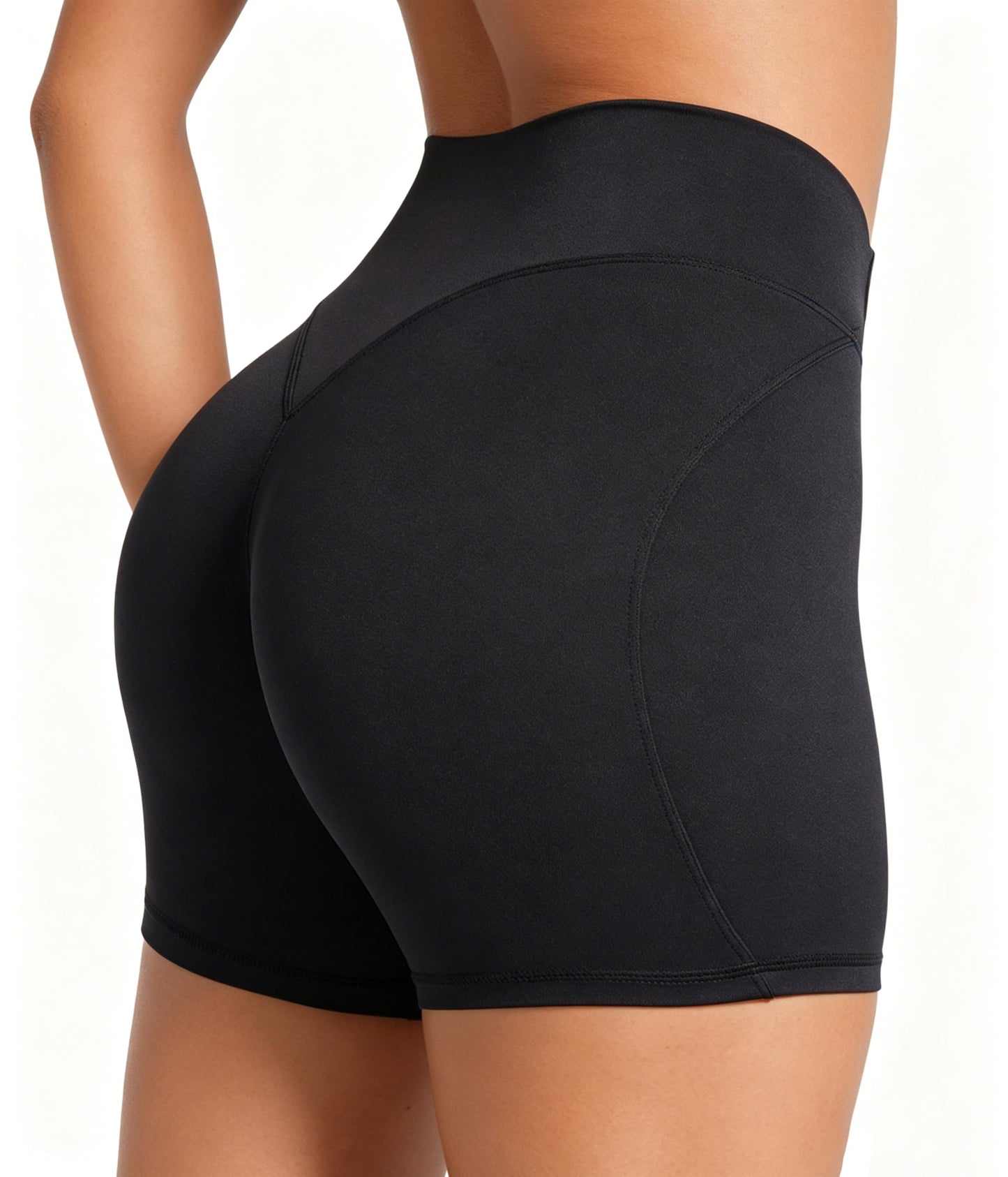 Sunzel No Front Seam Biker Shorts Women 5'' - High Waisted Tummy Control Yoga Shorts, Squat Proof Workout Gym Shorts Black Medium