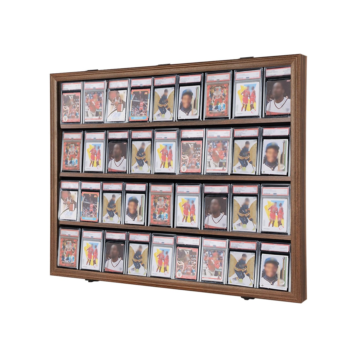 VERANI Baseball Card Display Case - 36 Graded Sports Card Display Frame - Holds Sport Cards with UV Protection Clear View Lockable Wall Cabinet for Football Basketball Hockey Trading Card, Walnut