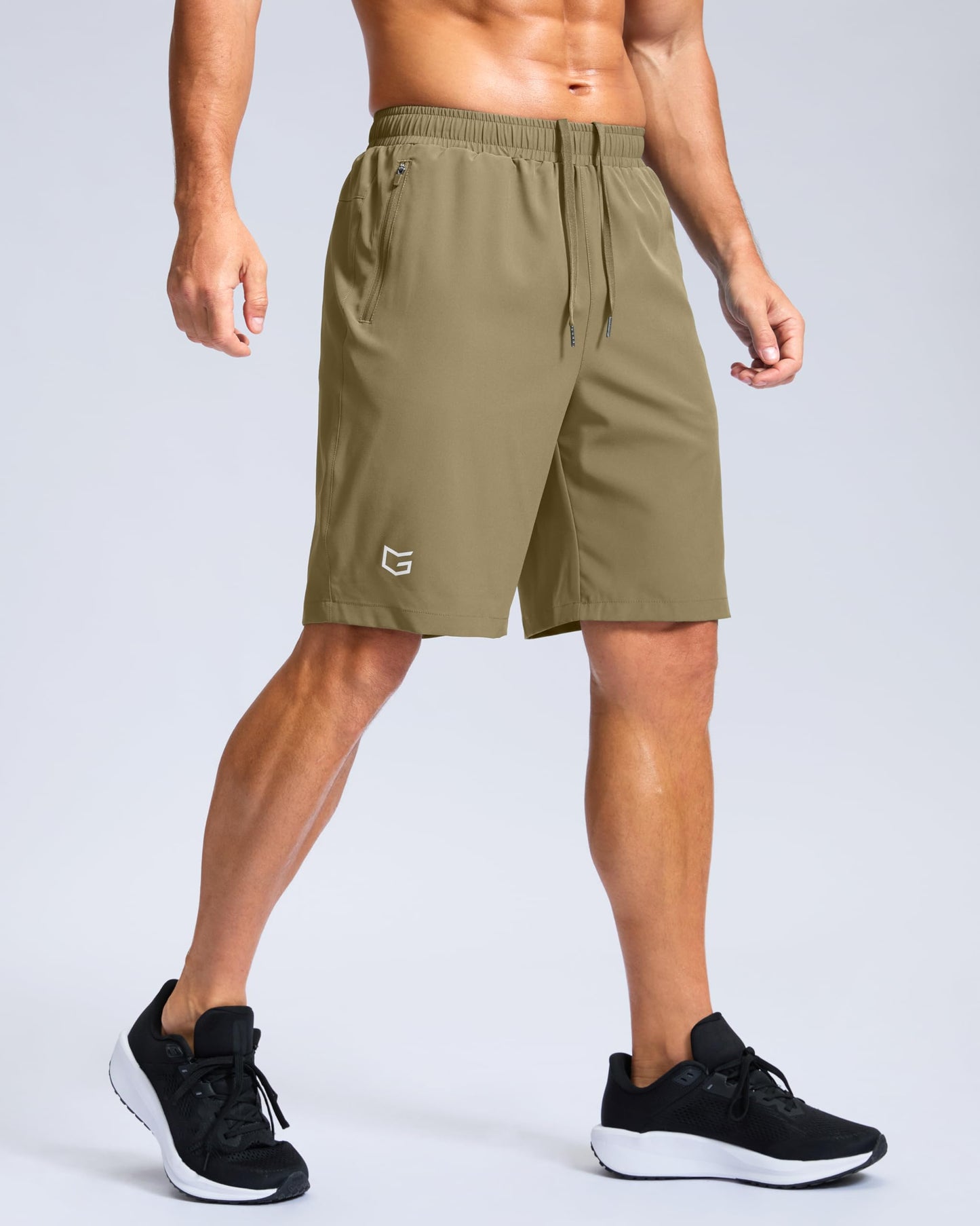G Gradual Men's Athletic Running Shorts with Zipper Pockets Quick Dry 7"/ 5"/ 9" Workout Gym Shorts for Basketball Hiking(Dusty Khaki,9S)