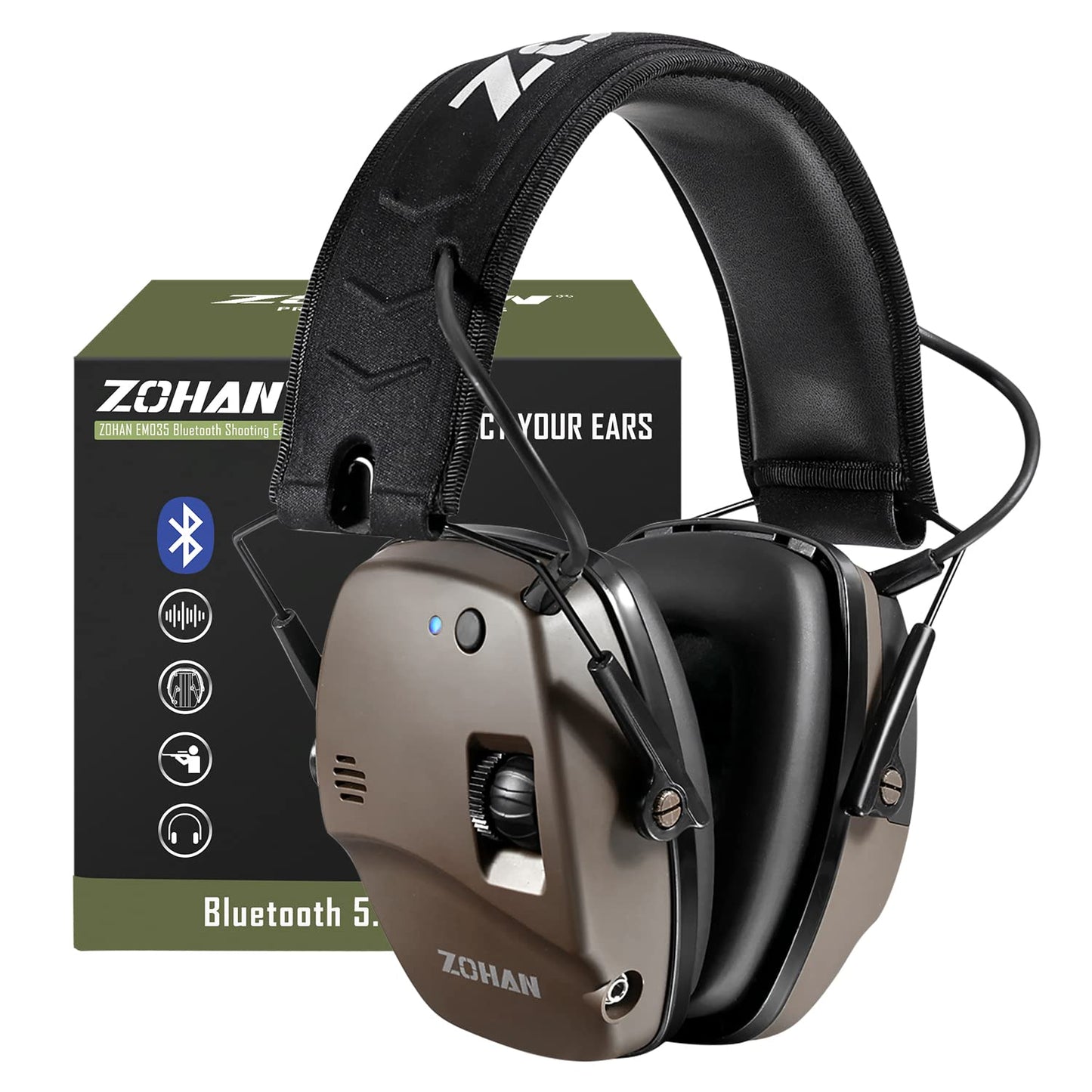 ZOHAN 035 Bluetooth 5.4 Shooting Ear Protection Earmuff, Active Noise Canceling, Hearing Protection with Sound Amplification