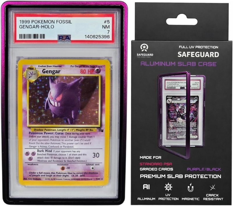 Metal PSA Slab Bumper Case - UV Resistant Stackable Magnetic Aluminum Case for Graded Cards | Purple/Black