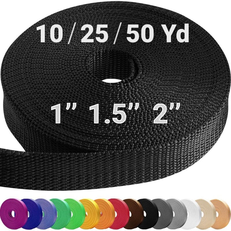 TECEUM 2 Inch Webbing – Black – 10 Yards – 2” Heavy-Duty Wide Webbing for Outdoors Indoors Crafting DIY Black