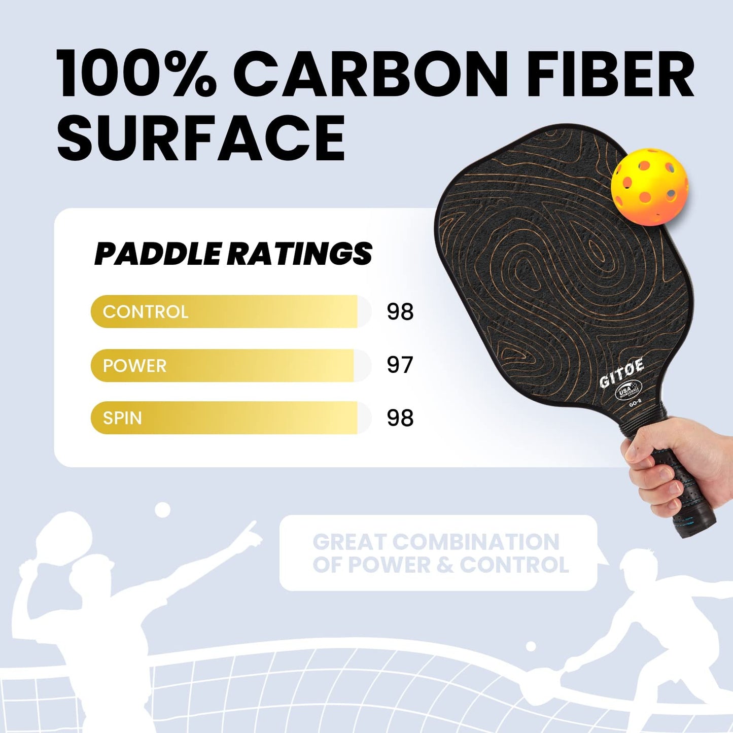 GITOE Pickleball Paddle, Lightweight Carbon Fiber, USAPA Approved Pickle Ball Single Racket, Polypropylene Honeycomb Core, Comfortable Grip and Paddle Cover, Pickleball Paddles Set Gift for All Ages