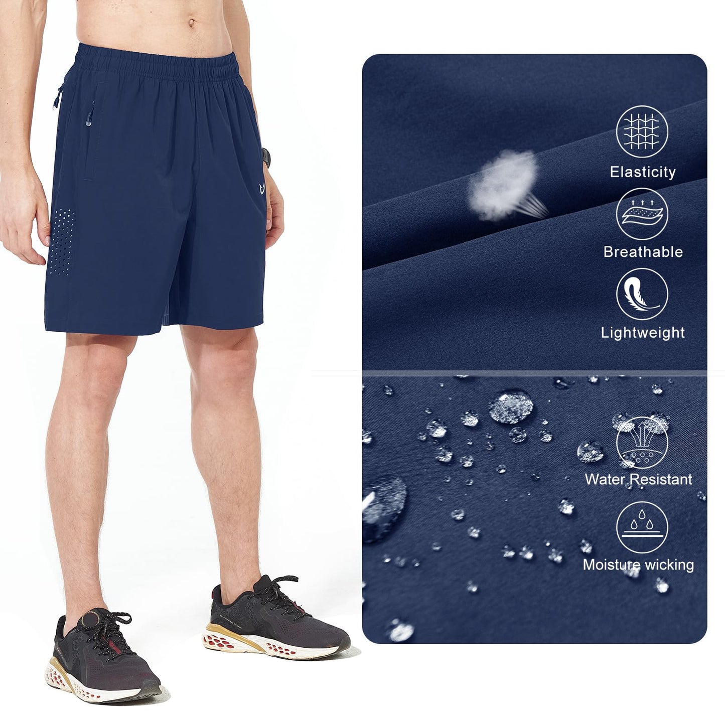 NORTHYARD Men's Athletic Running Shorts Gym Workout 7"/9"/5" Quick Dry Lightweight Sports Basketball Tennis 3 Zipper Pockets DARKBLUE 3XL