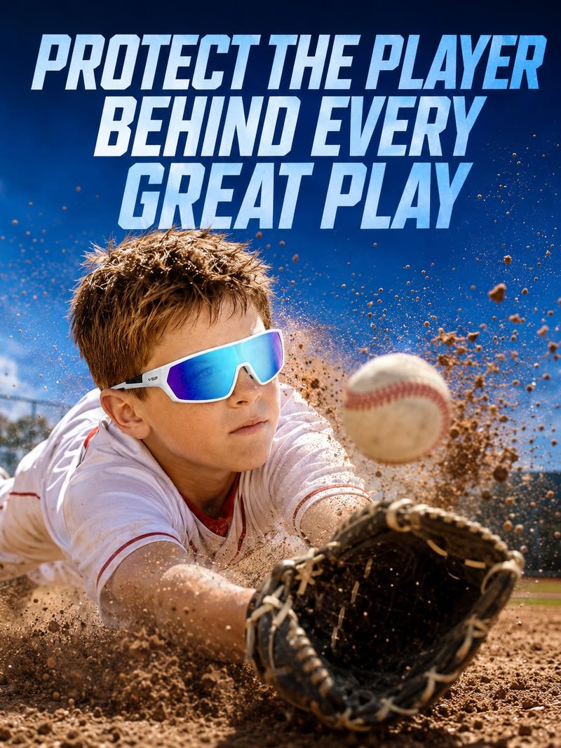 V-SUP Youth Baseball Sunglasses, UV400 Protection Kids Sports Lightweight Boys Sun Glasses Unbreakable Girls Softball Rubber Frame for Teen Age 6-10 Outdoor Activities