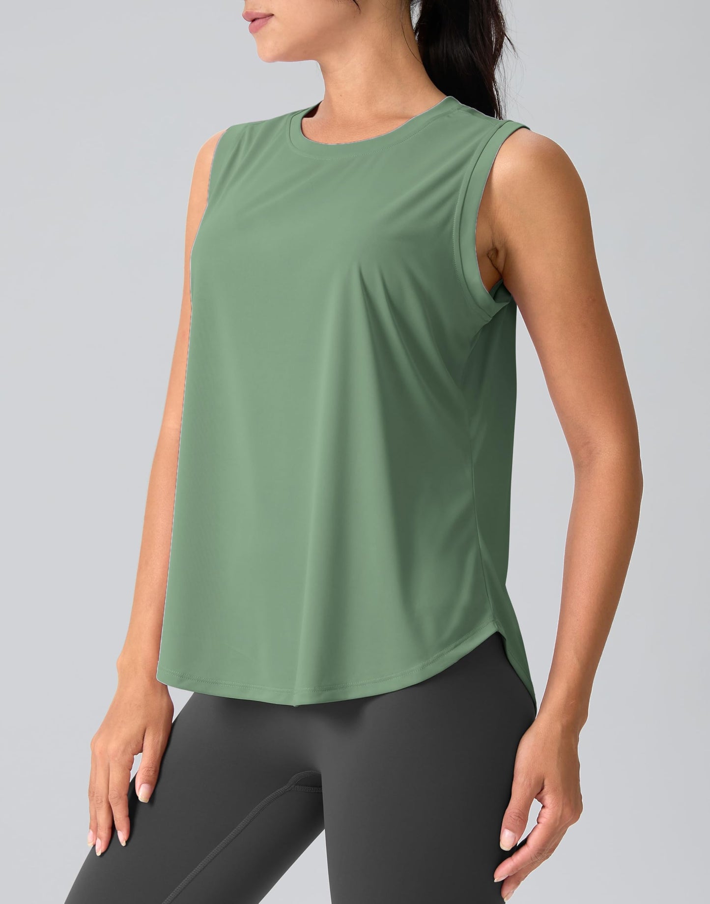 SANTINY Women's Workout Tank Tops Athletic Gym Yoga Shirt (Grey Sage_XXL)