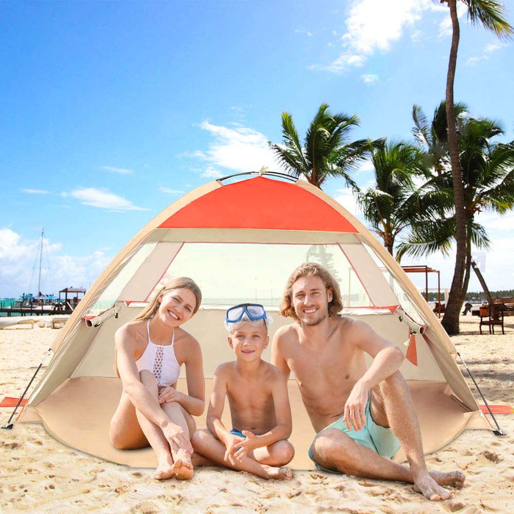 Gorich Beach Tent Sun Shelter for 3/4-5/6-7/8-10 Person with UPF 50＋ UV Protection, Lightweight & Easy Setup Beach Shade Canopy, Portable Beach Shade Tent Beach Cabana