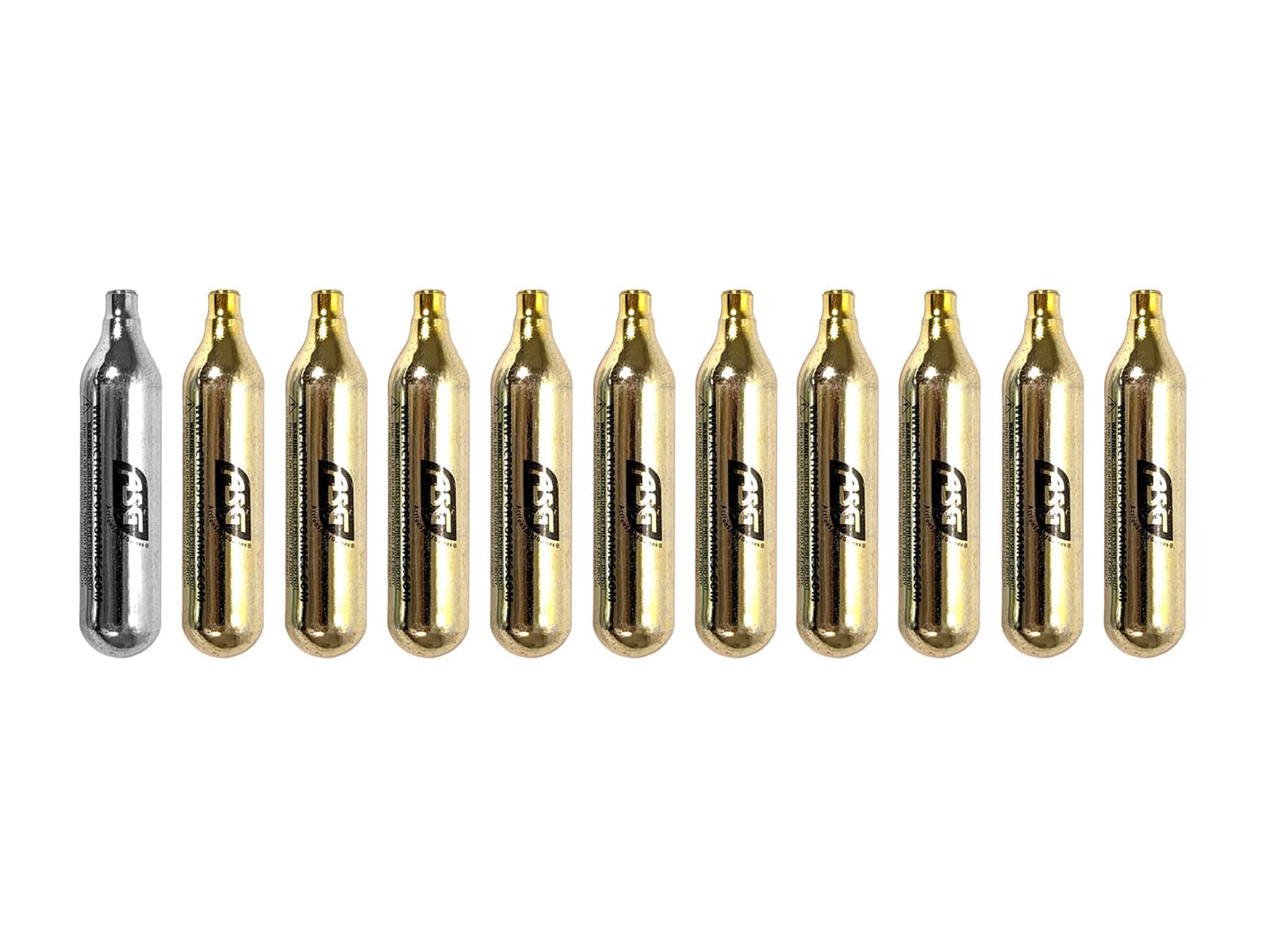 ASG Ultrair 12g CO2 Cartridges | Reliable Power and Precision | CO2 Air Cartridges for BB Pistol, Airsoft Guns, and Airguns, 10 Pack (9 Standard / 1 Lubricated)