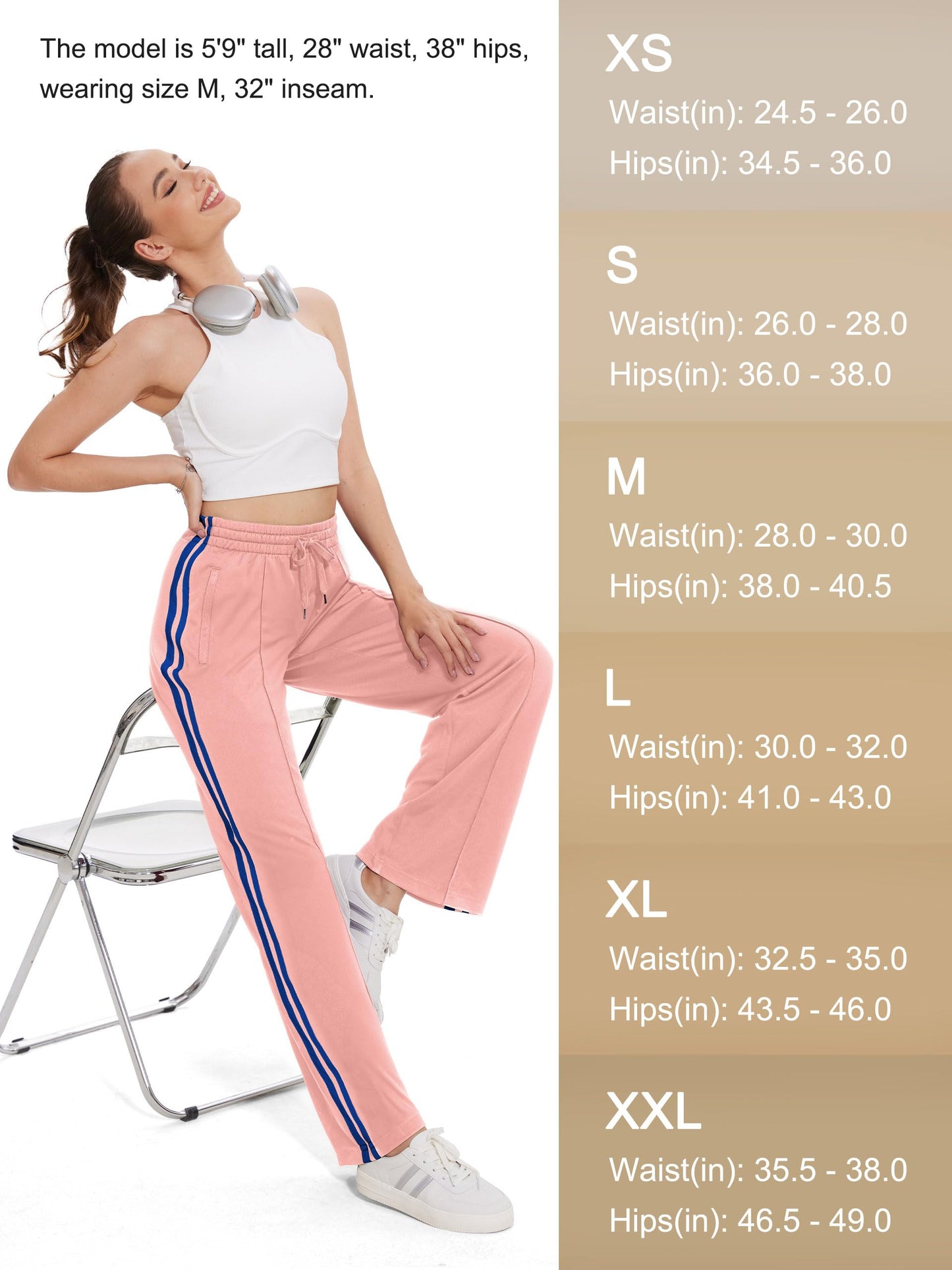 Tapata Tall Women's 34" Inseam Track Pants Elastic Waistband Y2K with Zipper Pockets Dance Studio Sweatpants, Pink, XXL