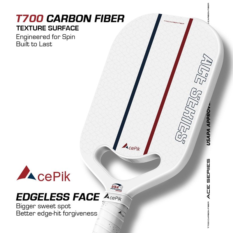 Acepik T700 Raw Carbon Fiber Edgeless Pickleball Paddle | 16mm Core for Refined Control | Aero Throat Design for Faster Swing Speed | USAPA Approved