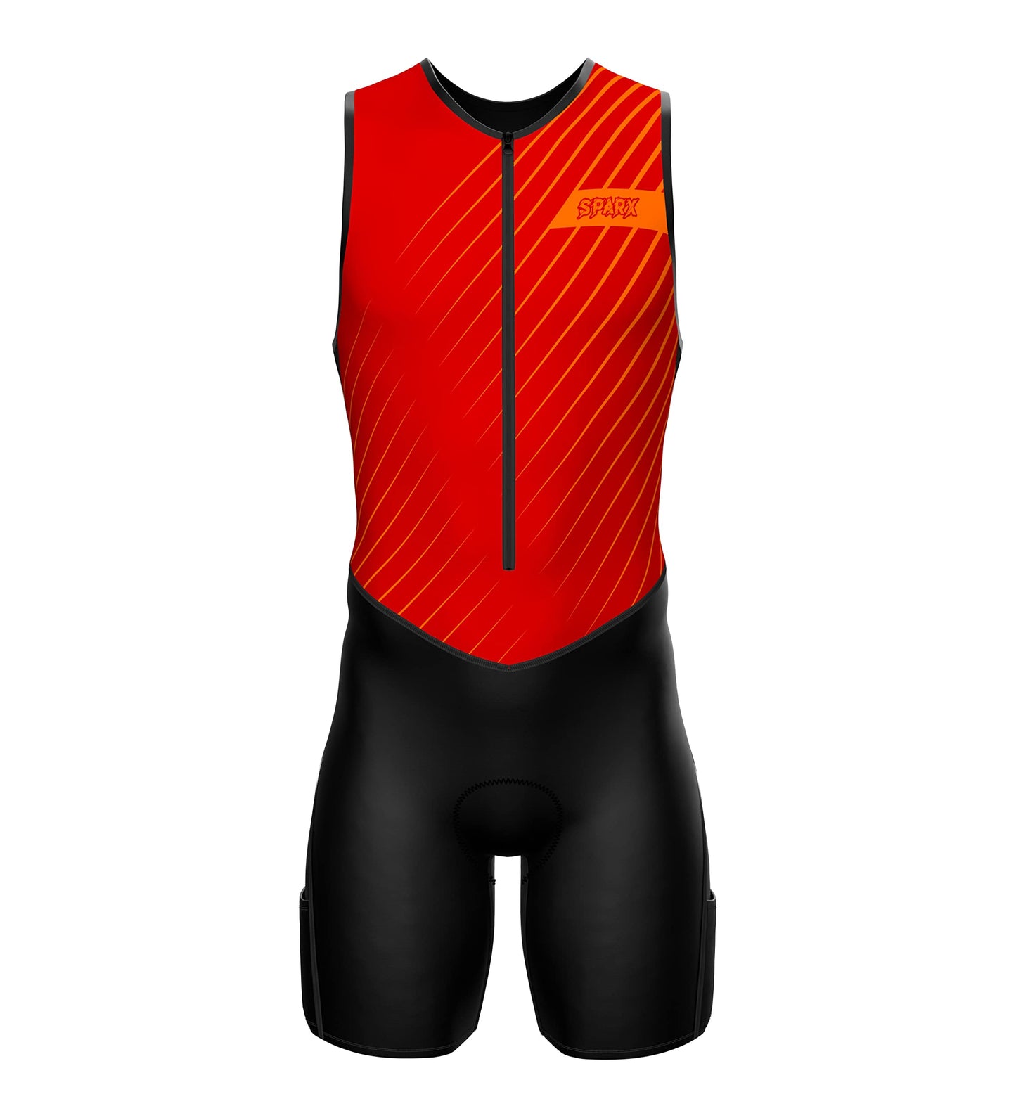 Sparx Men's Premium Triathlon Suit – Padded, Quick-Dry, Compression Fit, Lightweight Tri Suit for Swim, Bike, Run Race & Training (RedOrange, XL)
