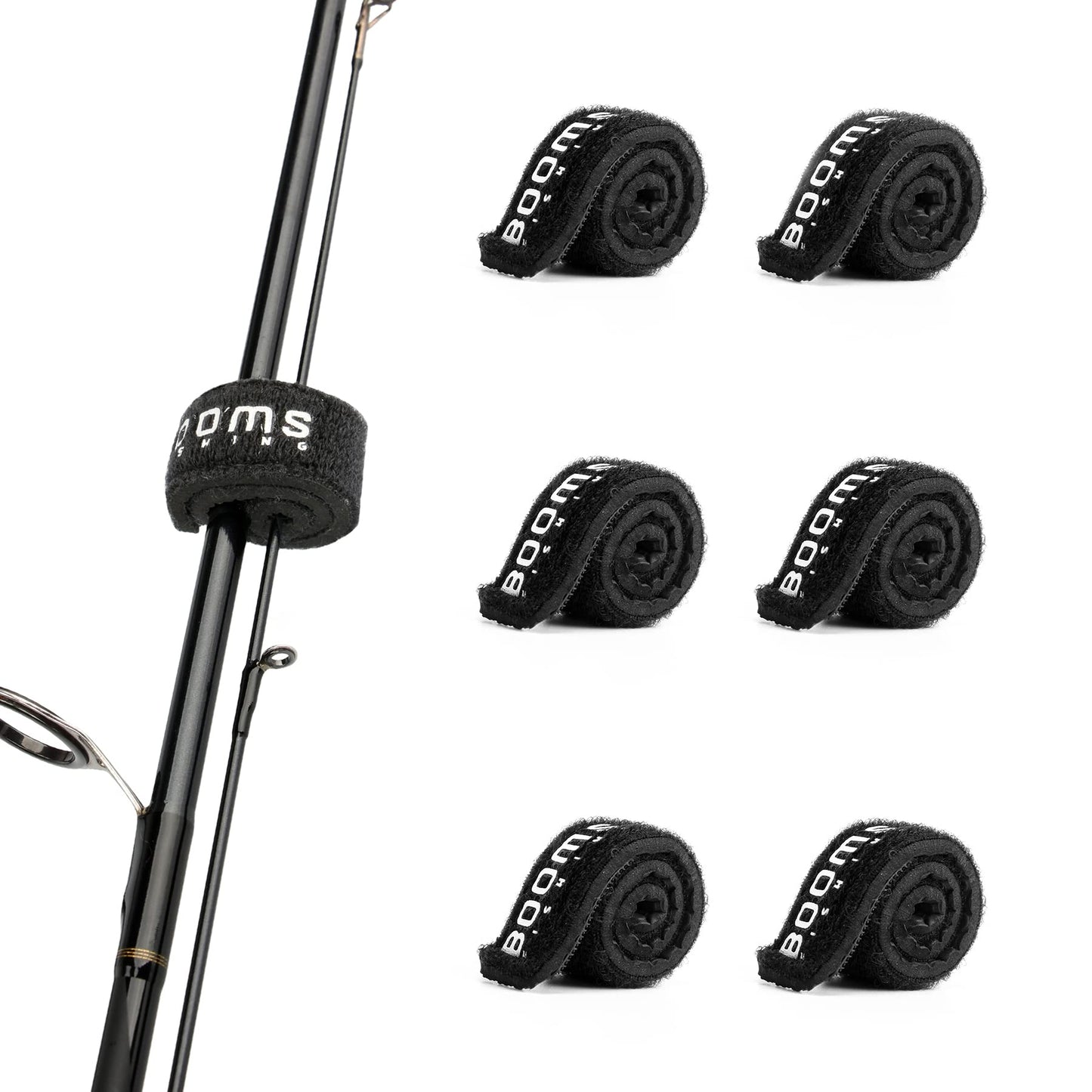Booms Fishing RS3 5.9" Fishing Rod Wrap Pole Straps for the Tip of the Rods, Black 6pcs