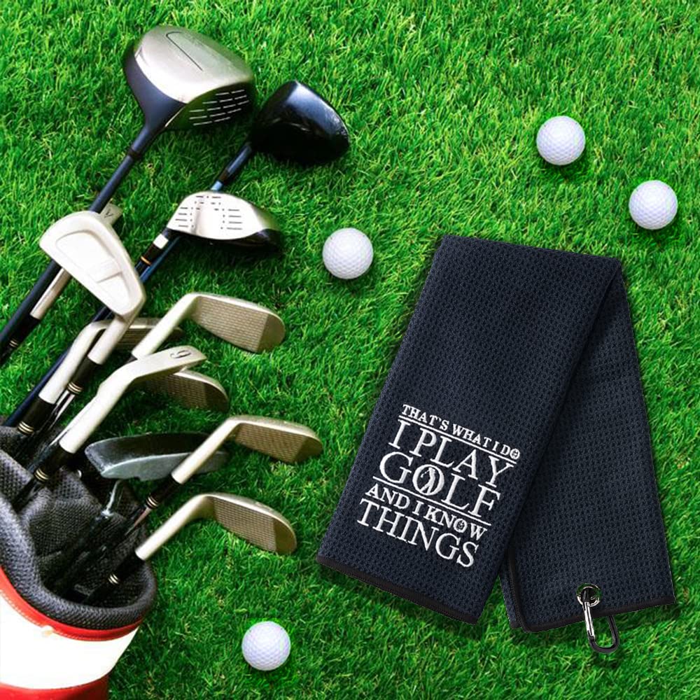 DYJYBMY That's What I Do I Play Golf Towel With Clip, Embroidered Sports Towel for Golfer, Funny Golf Accessories for Men, Father's Day Birthday Retirement Gifts for Husband Dad Grandpa Uncle Coworker